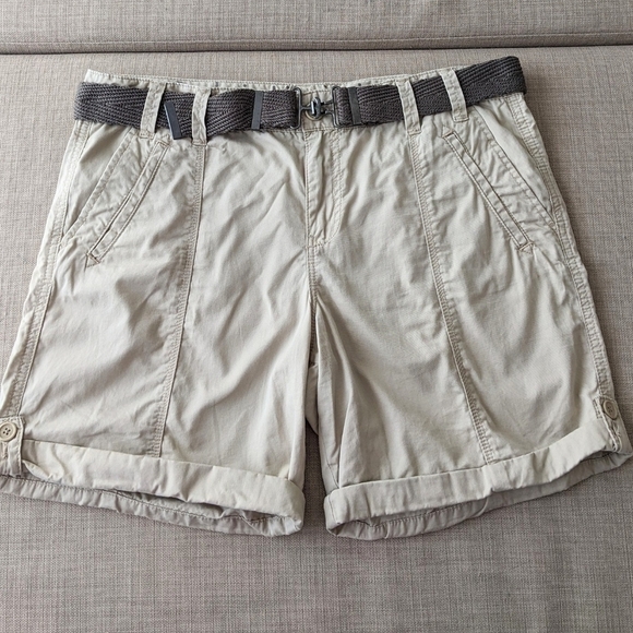 CALVIN Klein cotton safari belted shorts with pockets beige tan color size 10 B1 - Picture 2 of 9